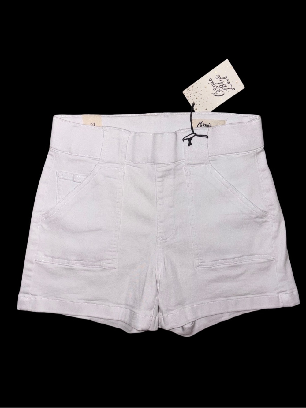 Cosmic Blue Love White High-Rise Cargo Shorts